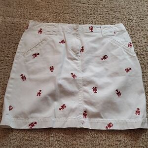 J. Crew White Mini Skirt with Red Lobster Pattern